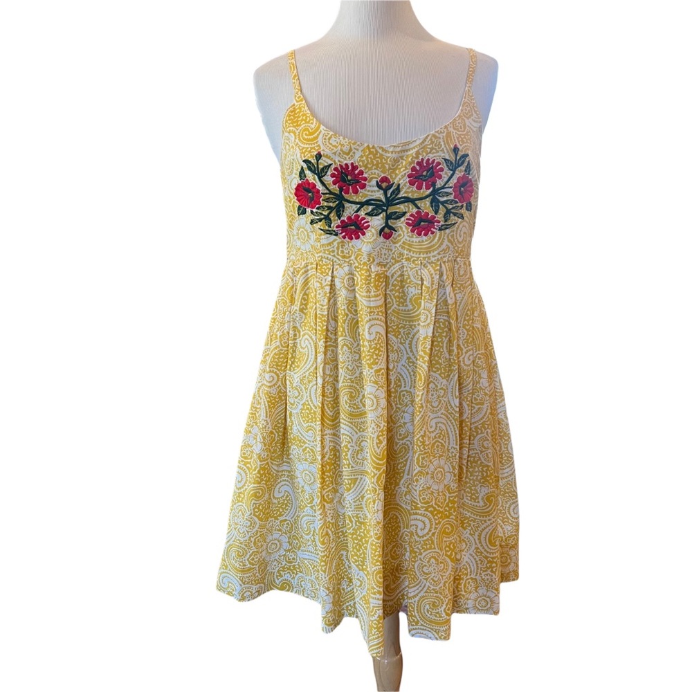 Uncle Frank Yellow Paisley Flower Embroidered Dress Size Large
